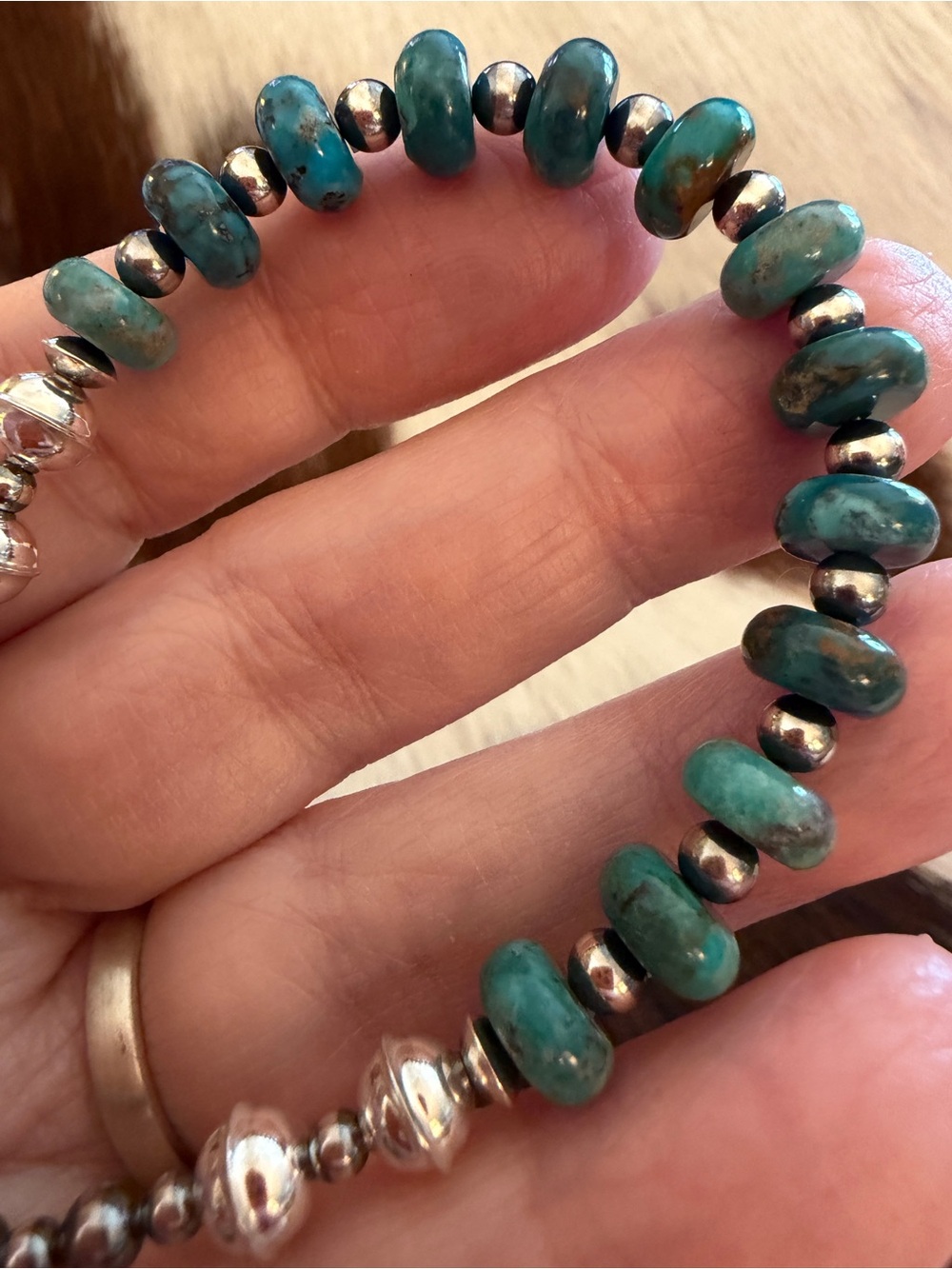 ❤️ Kingman Turquoise 3mm 4mm 5mm 8mm Navajo Desert Pearl Bracelet 7+2”L - Picture 7 of 11